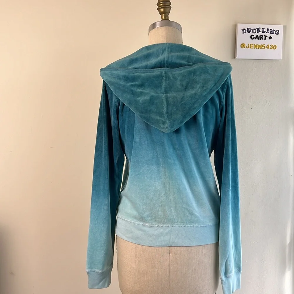 📌SOLD📌 GUC Vintage Y2K Juicy Couture Ombre Blue Velour Zip Up Hoodie  SZ-XL - Picture 2 of 16